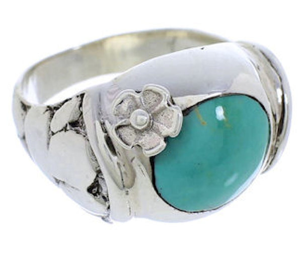 Southwest Flower Silver Turquoise Ring Size 7-1/2 UX33315